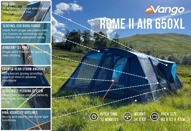 Vango Rome II 650XL Airbeam Tent - With Free Footprint 4 Vango Rome II 650XL Airbeam Tent - With Free Footprint - Image 2